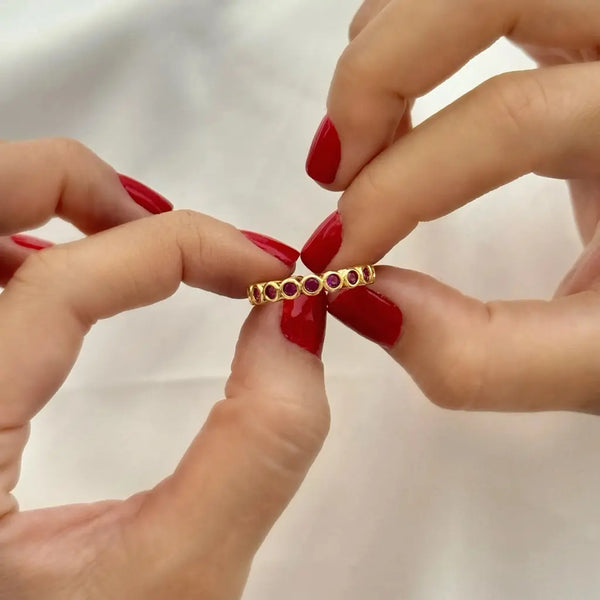 Anillo Cristales Fucsia Circular
