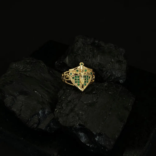 Anillo Crucifijo Cristal Verde