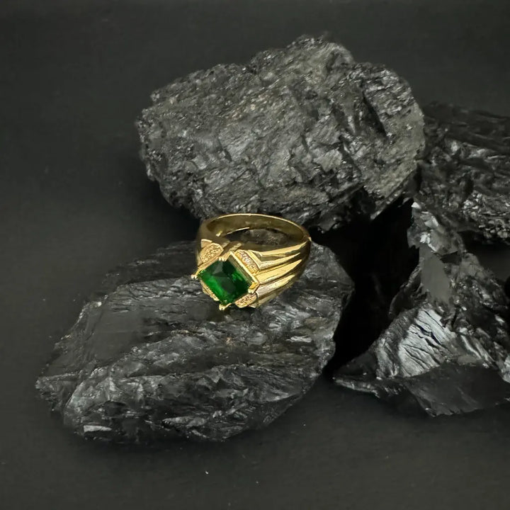 Anillo De Caballero De Cristal Esmeralda + Envío Gratis