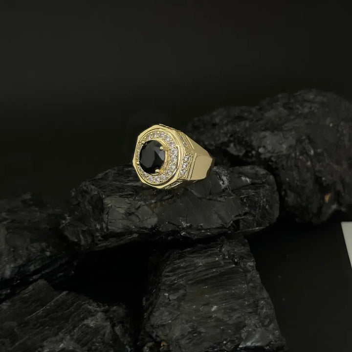 Anillo De Caballero De Cristales Negros y Blancos + Envío Gratis