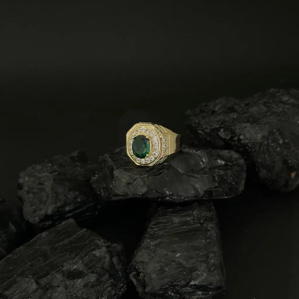 Anillo De Caballero De Cristales Verdes y Blancos + Envío Gratis