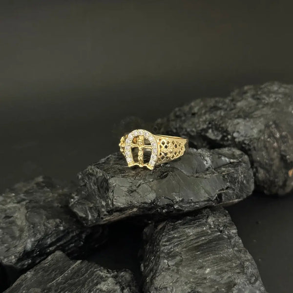 Anillo De Caballero De Crucifijo Con Cristales + Envío Gratis