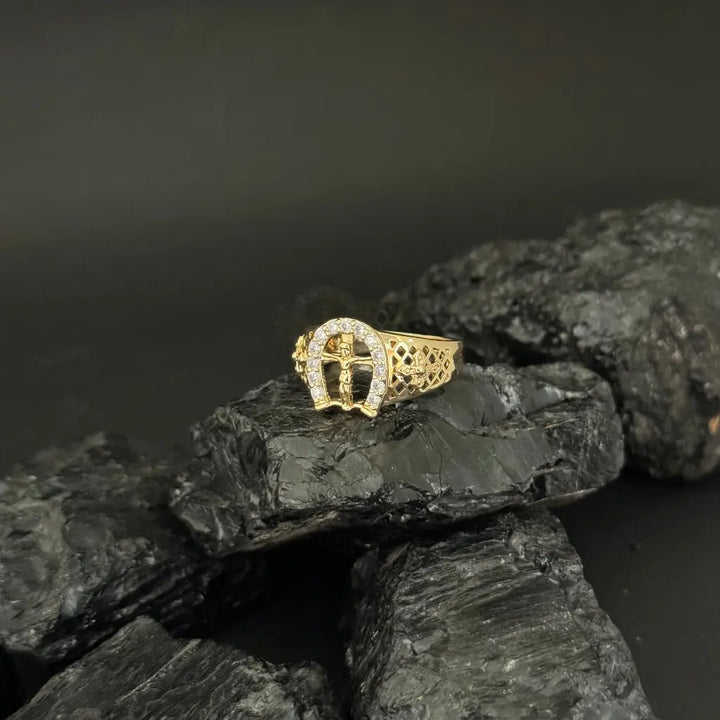 Anillo De Caballero De Crucifijo Con Cristales + Envío Gratis