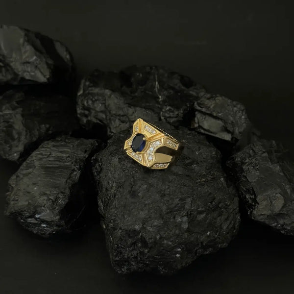 Anillo De Caballero De Piedra Azul Y Cristales