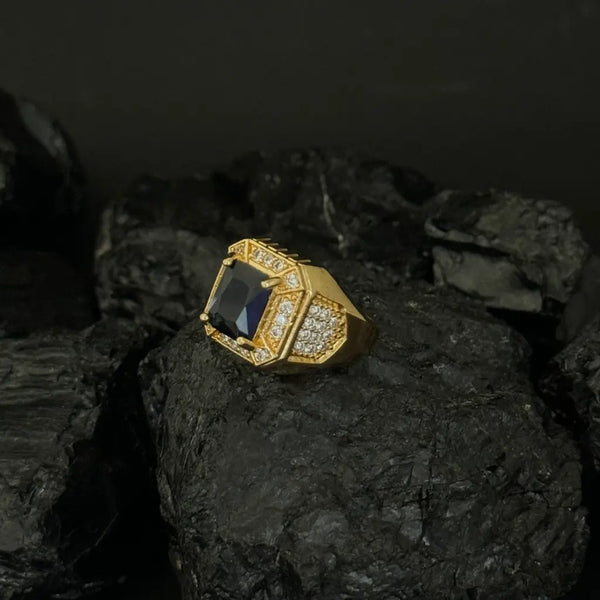 Anillo De Caballero De Piedra Grande Azul Y Cristales