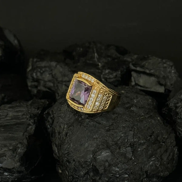 Anillo De Caballero De Piedra Grande Lila Y Cristales