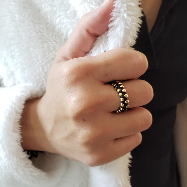 Anillo Tejido De Balines Lisos De Dos Carriles