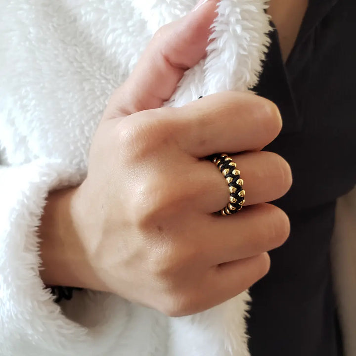 Anillo Tejido De Balines Lisos De Dos Carriles