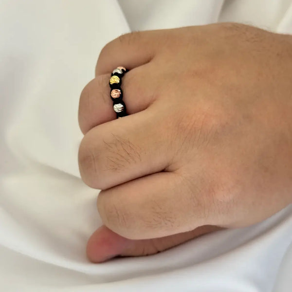 Anillo Macramé De Balines Tres Oros