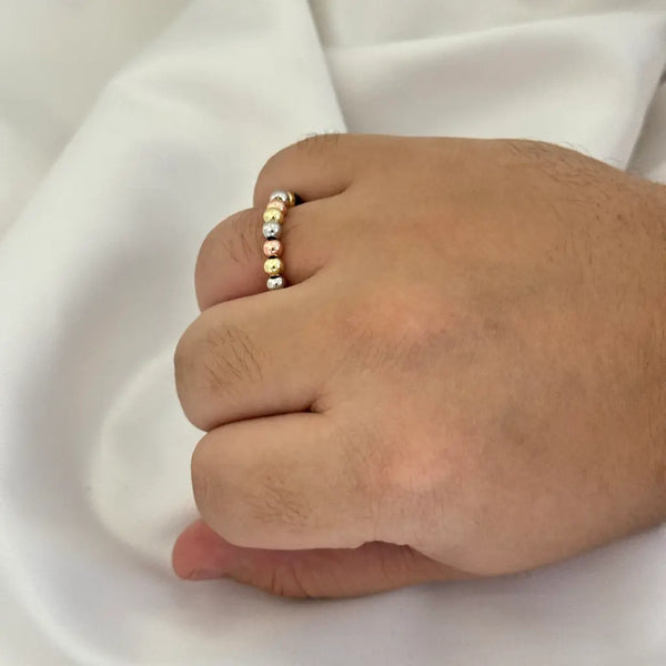 Anillo Tejido De Balines Tres Oros