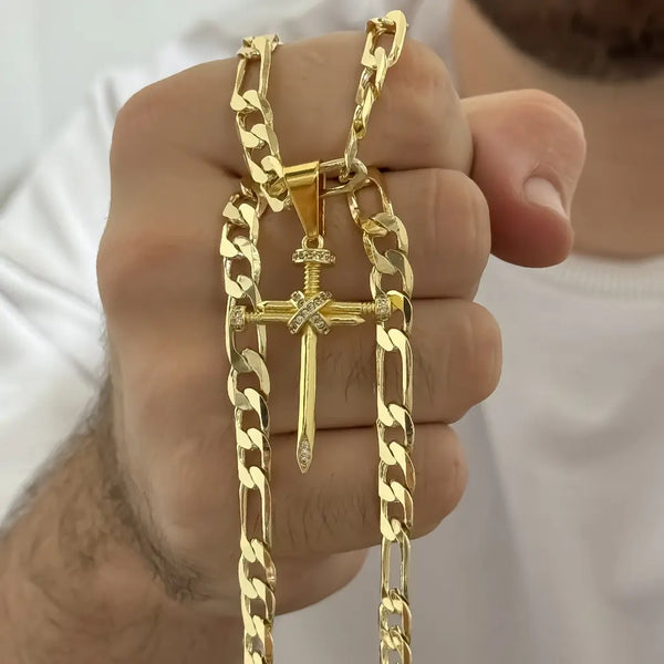 Cadena De Caballero De Tejido Cartier De 60cm-6mm De Grosor Con Dije De Cruz Clavo + Envío Gratis