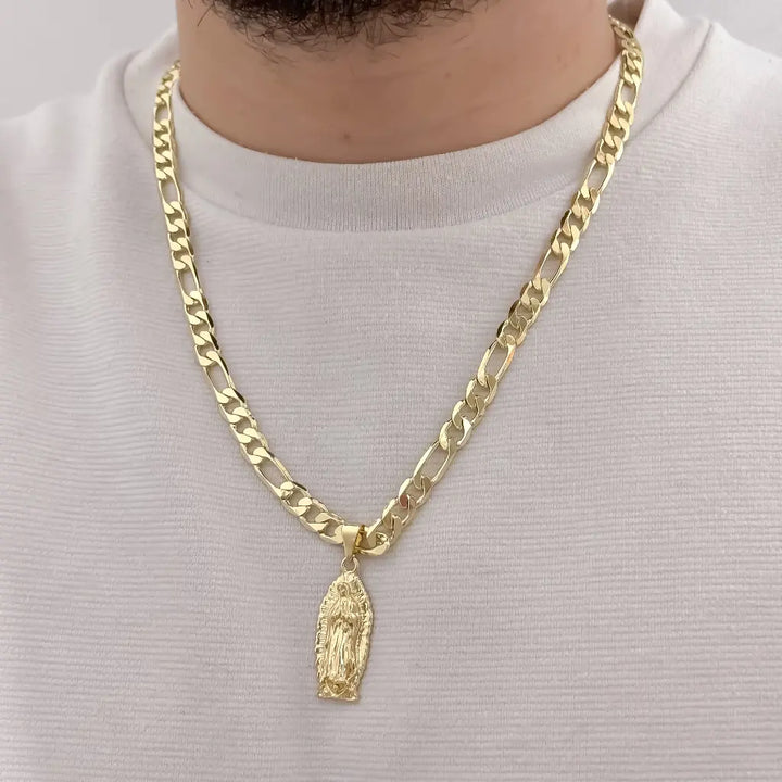 Cadena De Caballero De Tejido Cartier De 60cm-6mm De Grosor Con Dije De La Virgen De Guadalupe + Envío Gratis