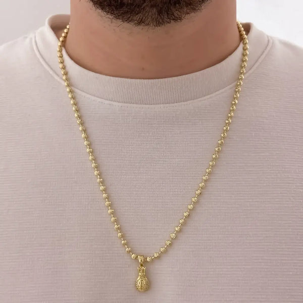 Cadena De Caballero De Tejido Militar Diamantada De 60cm-4mm De Grosor Con Dije De Bolsa De Dinero