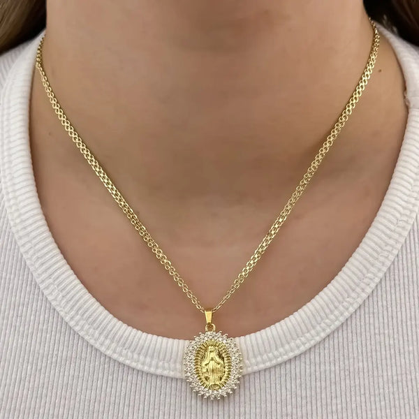 Cadena De Dama De Tejido Chino De 50cm-3mm De Grosor Con Dije De La Virgen Milagrosa