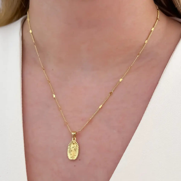 Cadena De Dama De Tejido Cubana Con Corazones De 50cm-1mm De Grosor Con Dije De La Virgen De Guadalupe