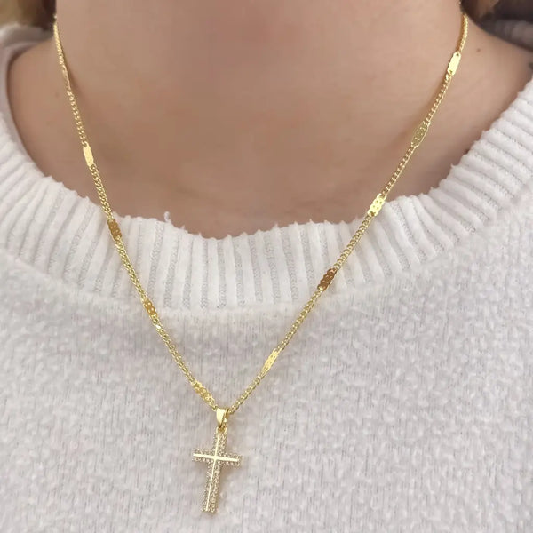 Cadena De Dama De Tejido Cubana Con Destellos De 50cm-2mm De Grosor Con Dije De Cruz Cristal
