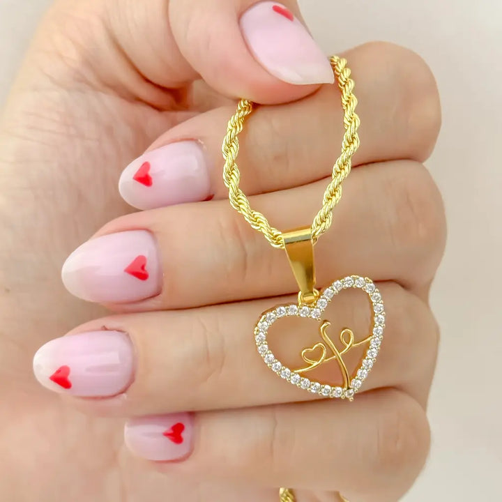 Cadena De Dama De Tejido Lazo De 50cm-3mm De Grosor Con Dije De Corazón Fe + Envío Gratis