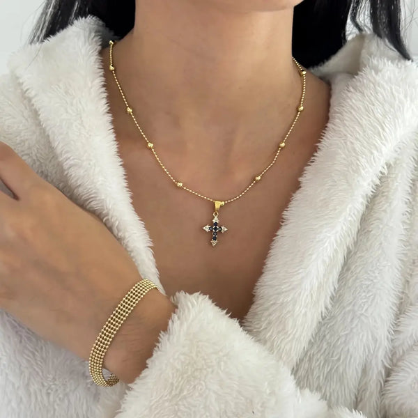 Cadena De Dama De Tejido Militar Con Balines Con Dije De Cruz Azul O Pulsera De Tejido Tenis De Tres Carriles + Envío Gratis (Son Piezas Individuales)