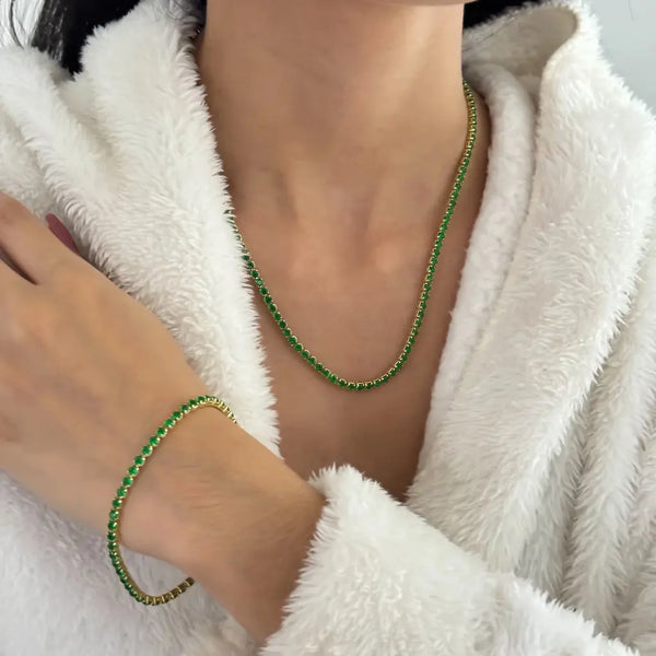 Cadena De Dama De Tejido Tenis Esmeralda O Pulsera Tenis + Envío Gratis (Son Piezas Individuales, Cadena O Pulsera)