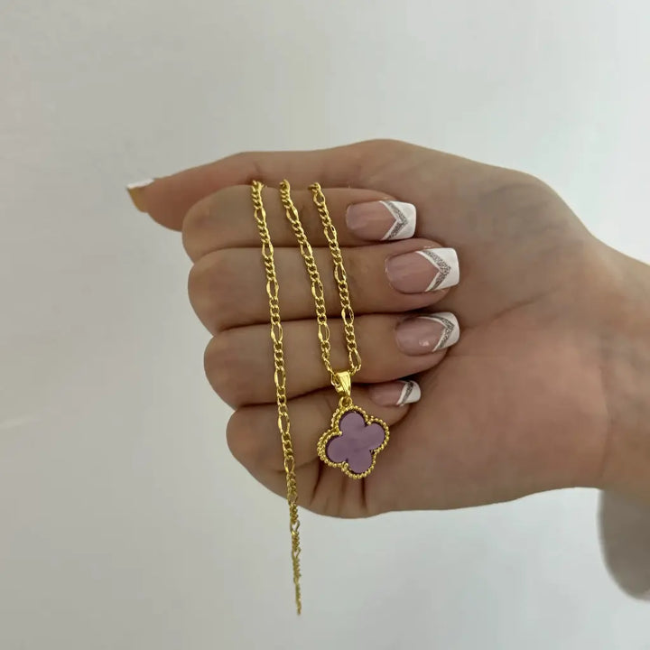 Cadena de Dama de Tejido Aros Cartier de 50-2mm de Grosor + Dije de Trébol Morada