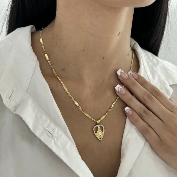 Cadena de Dama de Tejido Cubana Con Destellos de 50-2mm de Grosor + Dije de La Virgen Del Valle