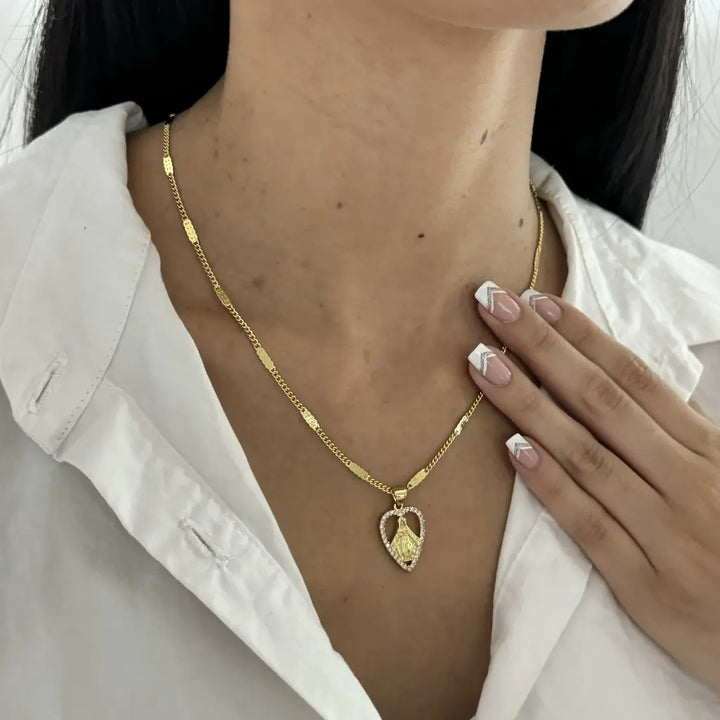Cadena de Dama de Tejido Cubana Con Destellos de 50-2mm de Grosor + Dije de La Virgen Del Valle