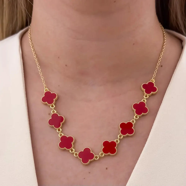 Choker De Tréboles Rojos En Cadena De Tejido Aros De 50cm