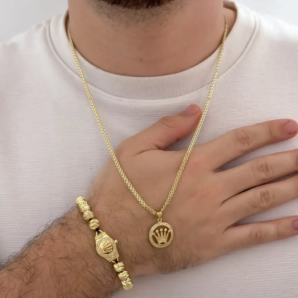 Conjunto De Caballero Con Cadena De Tejido Chino, Dije Y Manilla Rolex
