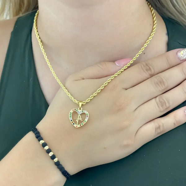 Conjunto De Dama Con Cadena De Tejido Lazo, Dije De Fe Y Manilla Negra + Envío Gratis