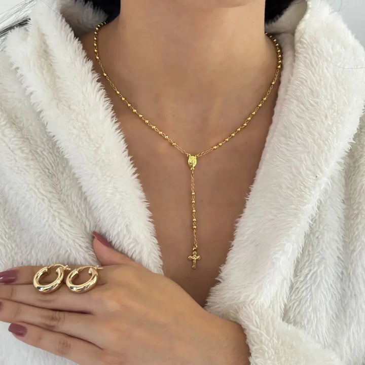 Conjunto De Dama Con Rosario De Dama De 50cm-3mm y Candongas De 20mm + Envío Gratis