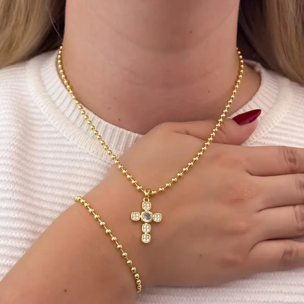 Conjunto Tejido Militar De Dama Con Dije De Cruz Cuadrada Cristal
